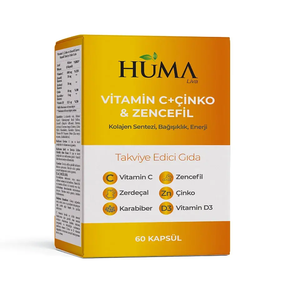 Vitamin C + Çinko & Zencefil 60 Kapsül